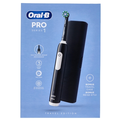 Oral-B Spazzolino Elettrico Denti Ricaricabile Pro Series 1 Black Travel Edition